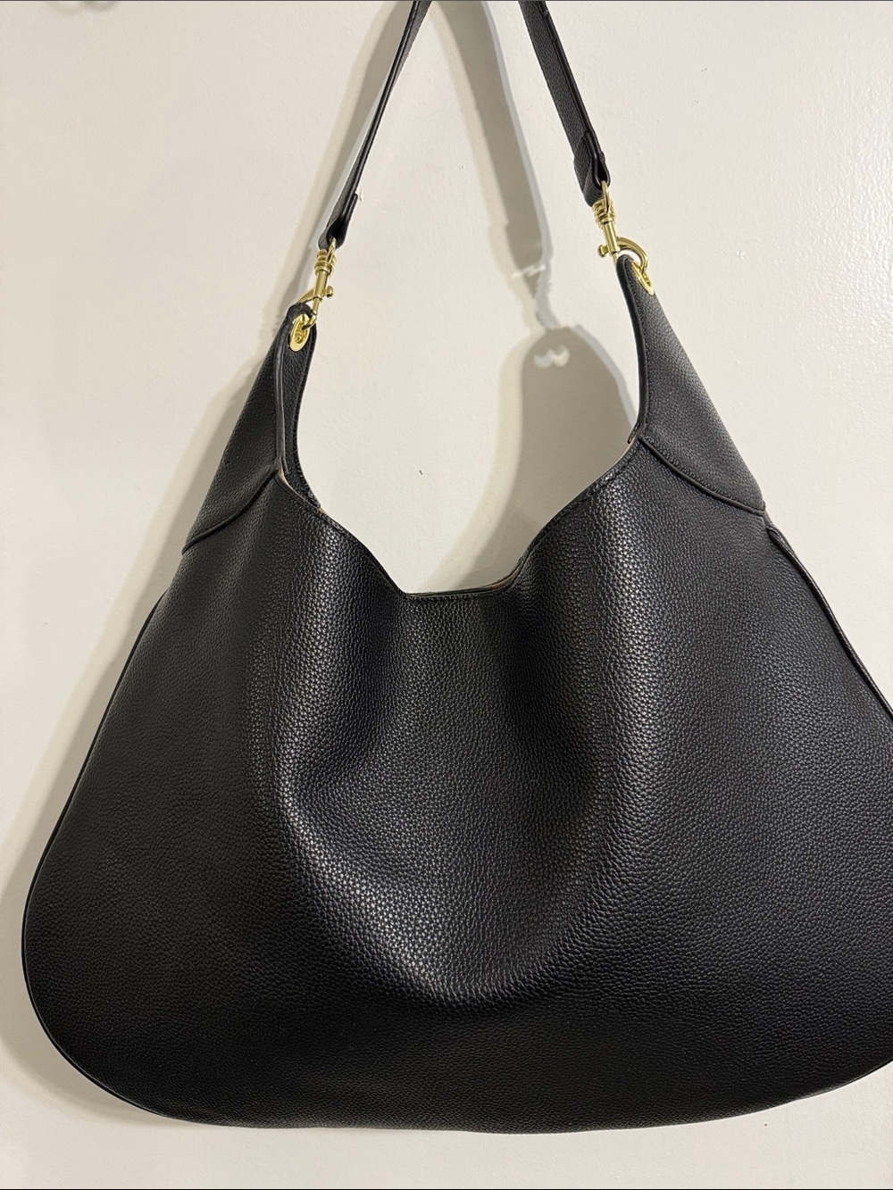Black Pebbled Leather Shoulder Hobo Bag
